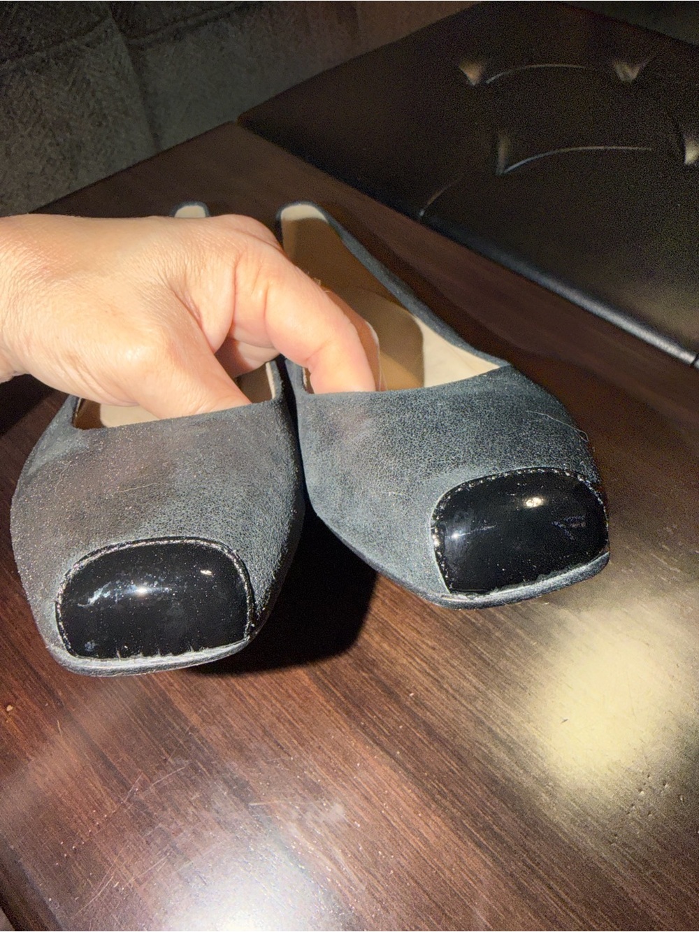 Butter made in Italy Black Square-Toe Ballet Flats with Shiny Toe Cap - Picture 5 of 6